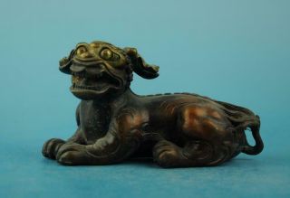 Chinese Old Fengshui Copper Hand - Carved Unicorn Pi Xiu Statue E01