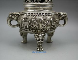 Chinese Tibetan silver Incense burner hand - carved lions and Chinese Zodiac 4