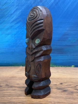 Antique Maori Carved Wood Tiki Tattoo Tribal Sculpture 7.  75” with Abalone Eyes 4