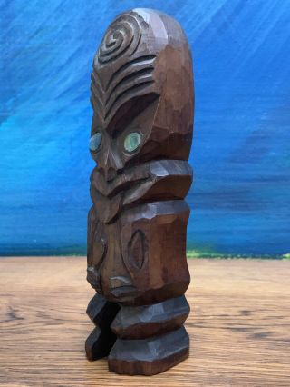 Antique Maori Carved Wood Tiki Tattoo Tribal Sculpture 7.  75” with Abalone Eyes 5