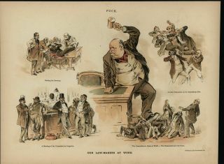 Lawmaker Civility Chaotic Corruption Politics Humor 1890 Color Lithograph Print