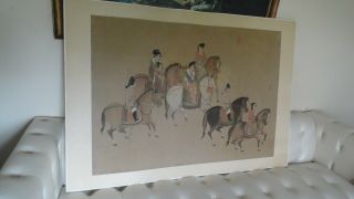 Old Painting On Silk Chinese 2 Red Seal Marks Womans Horses 58x40 Art China