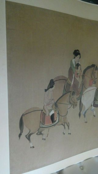 old painting on silk chinese 2 red seal marks womans horses 58x40 art china 3
