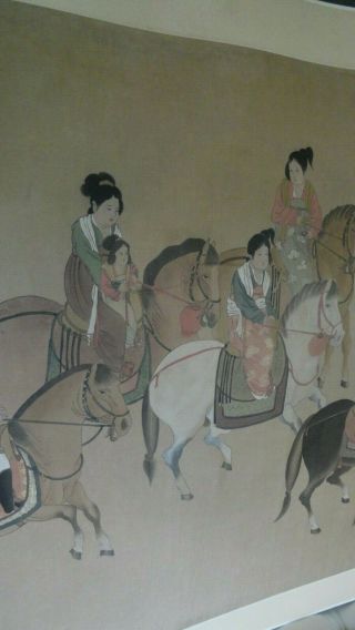 old painting on silk chinese 2 red seal marks womans horses 58x40 art china 4
