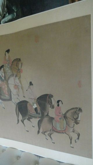 old painting on silk chinese 2 red seal marks womans horses 58x40 art china 5