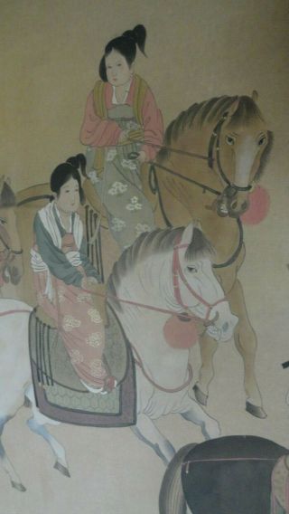old painting on silk chinese 2 red seal marks womans horses 58x40 art china 6