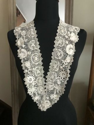 Exceptional Irish Crochet Lace Berthe Collar 49 " By 3 " To 4 1/4 "