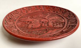 Vintage or Antique Chinese Carved Cinnabar Lacquer Plate 3
