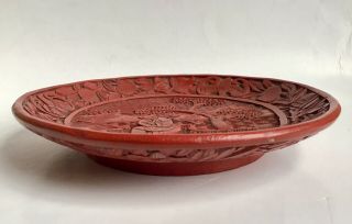 Vintage or Antique Chinese Carved Cinnabar Lacquer Plate 4