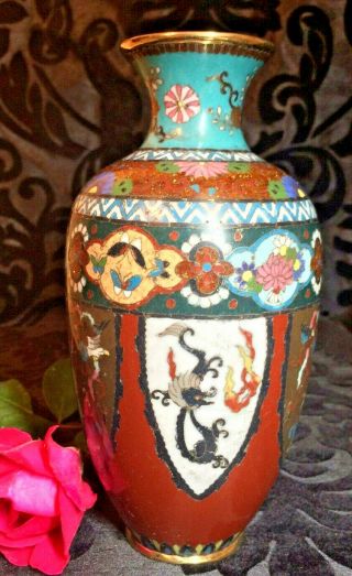 Fine Very Decorative Antique Japanese Cloisonne Vase.  Meiji.