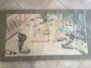 Large Vintage Chinese Wall Hanging Scroll Hand Painting 100 Boys On Silk,  Signed