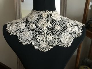 Marvellous Antique Handmade Irish Crochet Lace Collar 40 " By 6 " - Floral Design