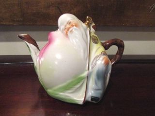 Antique Hand Painted Porcelain Teapot Old Man W/ Staff Signed China