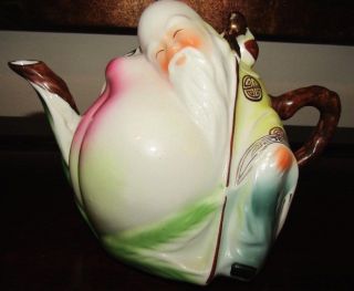 Antique Hand Painted Porcelain Teapot Old Man w/ Staff Signed China 2