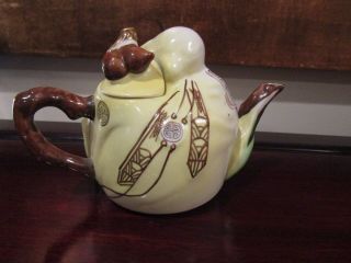Antique Hand Painted Porcelain Teapot Old Man w/ Staff Signed China 7