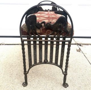Old Antique Art Deco Cast Iron Arching Fighting Cats On Picket Fence Bench L0419
