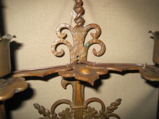 VINTAGE 1920 ' S SPANISH REVIVAL 2 LIGHT BRASS SCONCE 4