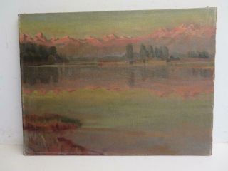 Really Old Painting Oil Kashmir Lake Sunset Signed G Mervyn