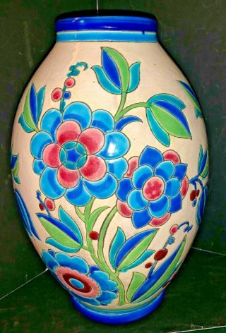 Boch Freres Keramis Belgian Art Dec Pottery Vase 11 " Tall