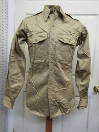 Post Ww2 Us Khaki Chino Uniform Shirt Cotton Ls With Epaulets 1948 Date 15 X 35