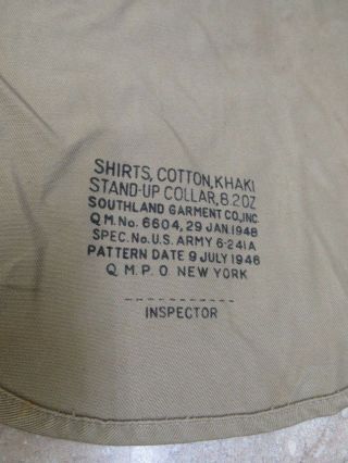 Post WW2 US Khaki Chino Uniform Shirt Cotton LS with Epaulets 1948 Date 15 x 35 2