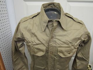 Post WW2 US Khaki Chino Uniform Shirt Cotton LS with Epaulets 1948 Date 15 x 35 3