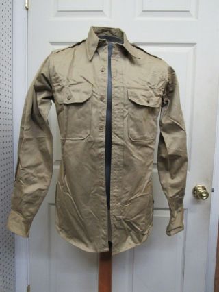 Post WW2 US Khaki Chino Uniform Shirt Cotton LS with Epaulets 1948 Date 15 x 35 5