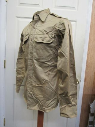 Post WW2 US Khaki Chino Uniform Shirt Cotton LS with Epaulets 1948 Date 15 x 35 6