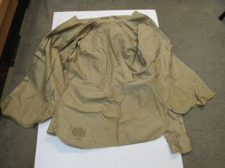 Post WW2 US Khaki Chino Uniform Shirt Cotton LS with Epaulets 1948 Date 15 x 35 8