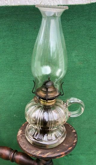 ANTIQUE CARVED WALNUT VICTORIAN EASTLAKE WALL SHELF & OIL LAMP SCONCE w/OIL LAMP 5