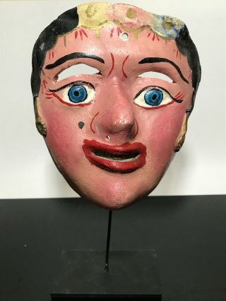 Antique Carved Wood Painted Mexican Ceremonial Dance Folk Art Mask Sculpture