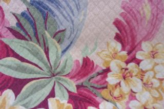 Vintage Lush Barkcloth Tropical Floral Cotton Fabric Curtain Drapery Panel