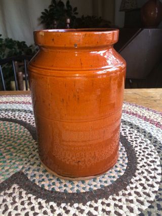 Early Redware Pottery Open Crock Or Jar,  19th C