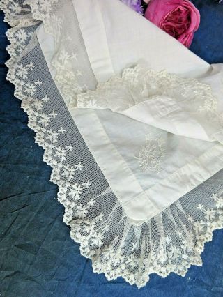 Antique Embroidered Lace Victorian Wedding Handkerchief French Linen Dollie 19 "