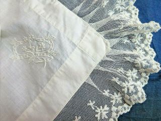 ANTIQUE embroidered LACE Victorian wedding HANDKERCHIEF French LINEN Dollie 19 