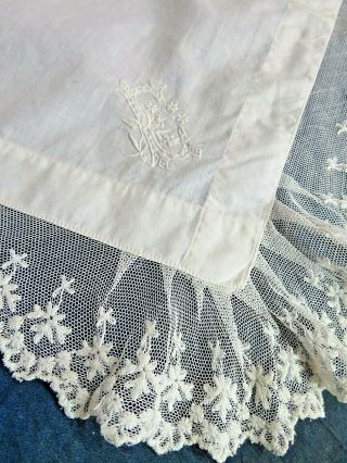 ANTIQUE embroidered LACE Victorian wedding HANDKERCHIEF French LINEN Dollie 19 