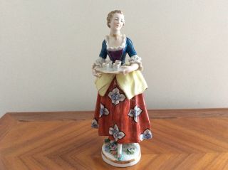 Volkstedt Dresden Sitzendorf Lady Chocolategirl Figurine Rare Porcelain Rare