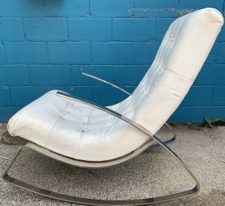 Milo Baughman Chrome Flat Bar Rocker Chair Leather Mid Century Modern 2