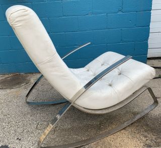 Milo Baughman Chrome Flat Bar Rocker Chair Leather Mid Century Modern 3