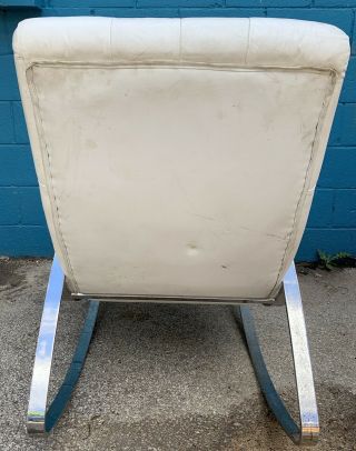 Milo Baughman Chrome Flat Bar Rocker Chair Leather Mid Century Modern 5