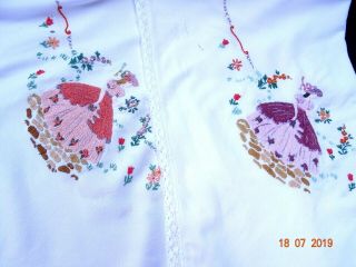 Exquisite Vintage Hand Embroidered Tablecloth Crinoline Ladies