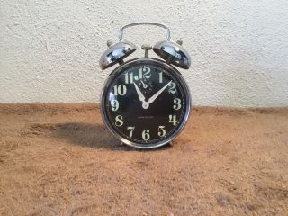 Vintage Hard To Find Westclox Twin Bell Wind Up Alarm Clock Marked Brazil