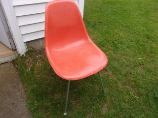 Eames Herman Miller Side Shell Chair Vintage Fiberglass H Base - Orange