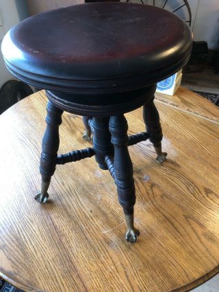 Antique Piano Stool Chas Parker Co Victorian Vtg Wood Metal Glass Ball Feet,  Ct