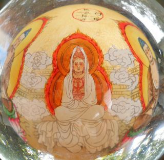 Vintage Hand Painted Art Inner Painting Chinese Crystal Ball W/ 4 Buddha Images