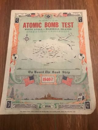 Unissued Souvenir Certificate From 1946 Atomic Bomb Test Bikini Atoll Crossroads
