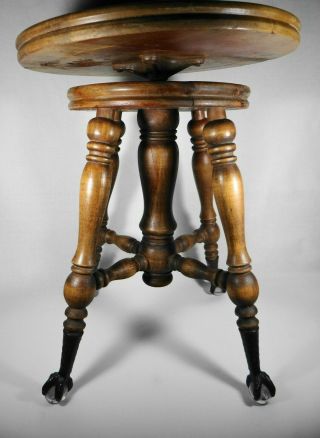 Antique Racine Adjustable Swivel Piano Stool Glass Ball Claw Feet