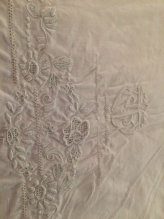 2 Vintage Linen Embroidered Shams Monogram Exquisite