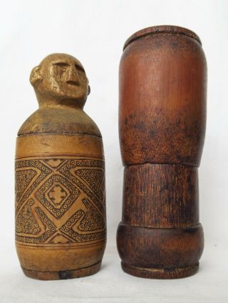 2 Pc Indonesian Timor Bamboo Betelnut Container Artifact - Late 20th C Oceania