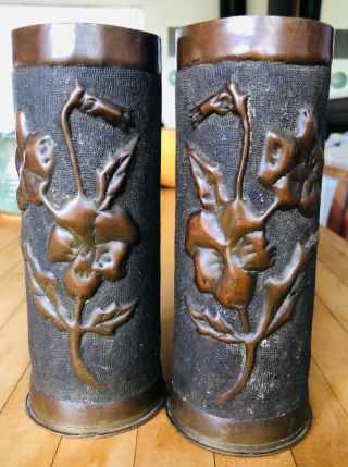 Arts & Crafts Bronze Trench Vases Wwi Dirk Van Erp San Francisco